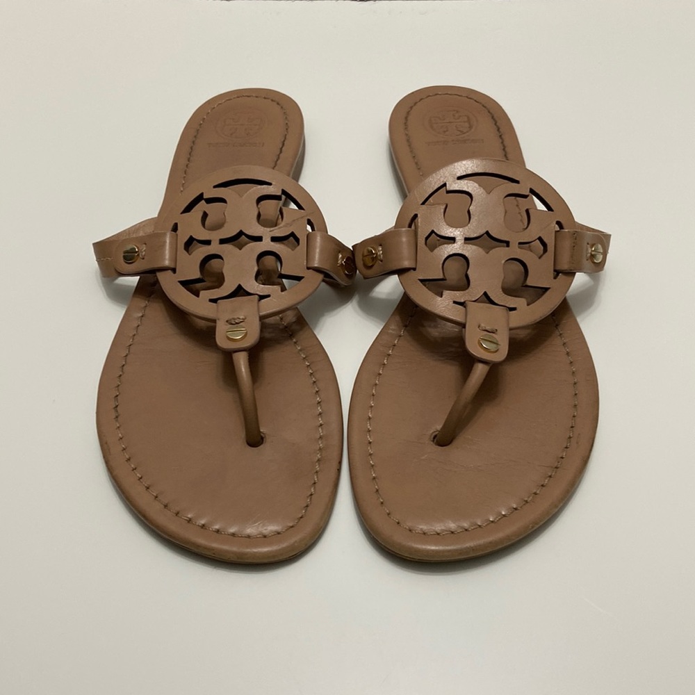 Tory Burch Tan Miller Logo Thong Sandals